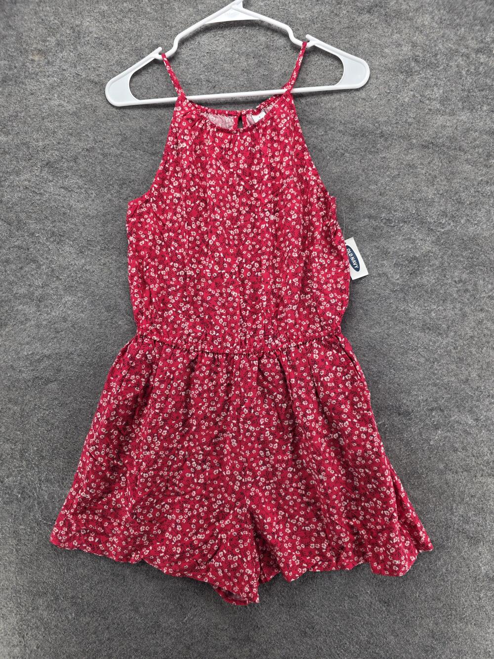 Old Navy Romper Womens S Red Ditsy Floral Halter Keyhole Ruffle Elastic